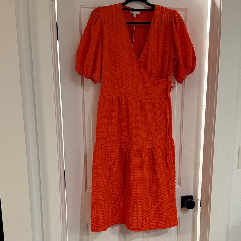 Topshop Vibrant Orange Midi Dress